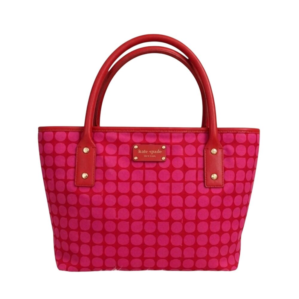 Kate Spade Noel Sophie Tote Pink Red Geometric Print Nylon Zip Shoulder Bag